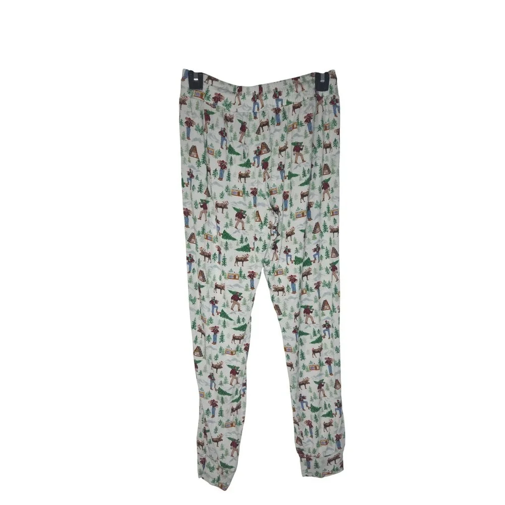 Free Birdees Women S Bamboo Pajama Jogger Pants Lumberjack Moose Winter White